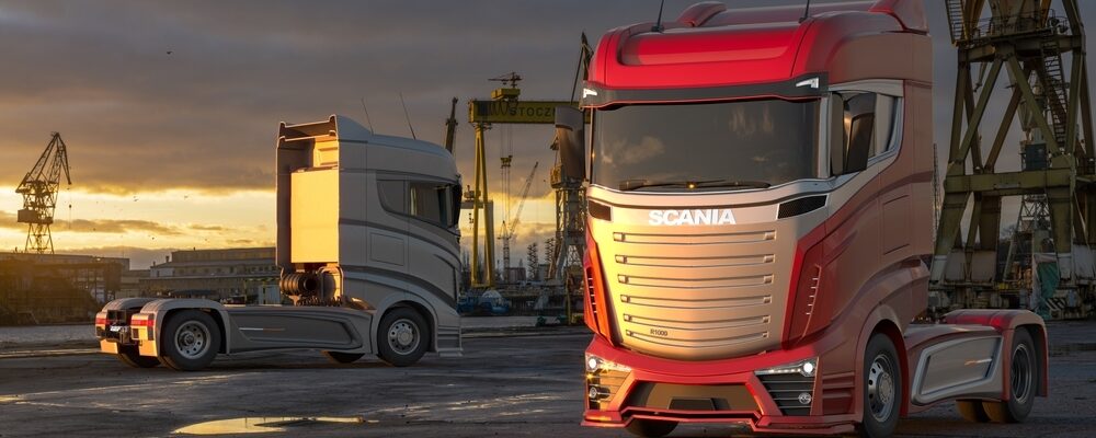 Szczecin,poland-january,2022:modern,Scania,Truck,Against,Industrial,Background